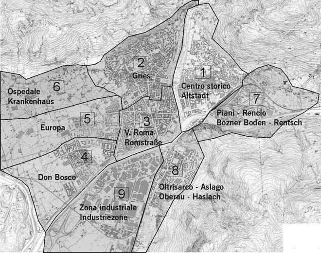 Funktionale Zonierung der Stadt Bozen für eine Mobilitätserhebung Funktionale Zonierung der Stadt Bozen für eine Mobilitätserhebung